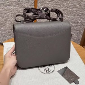 Hermes Constance 24 CM Bag Handmade In Epsom Calfskin Leather Silver Hardware 8F Etain - Image 2