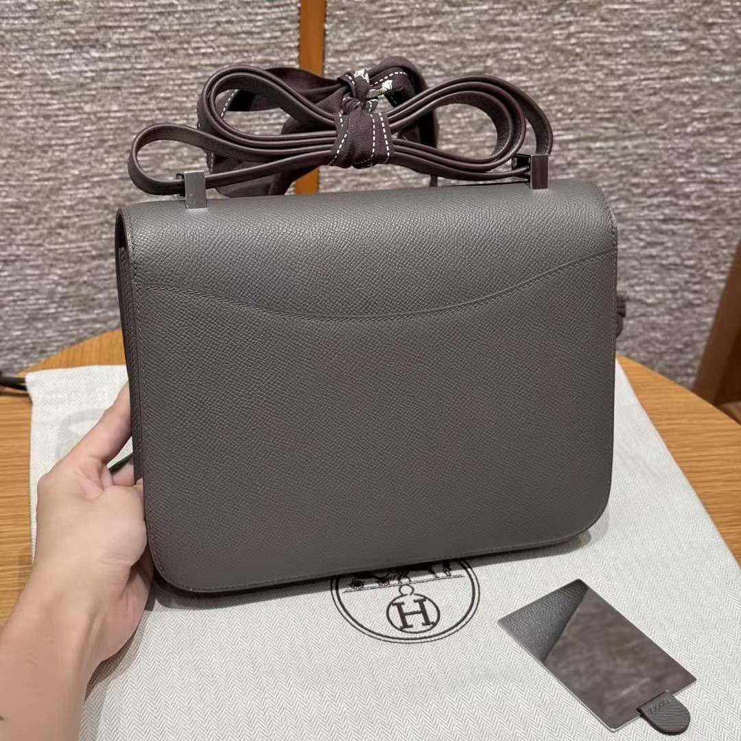 Hermes Constance 24 CM Bag Handmade In Epsom Calfskin Leather Silver Hardware 8F Etain - Image 2