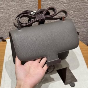 Hermes Constance 24 CM Bag Handmade In Epsom Calfskin Leather Silver Hardware 8F Etain - Image 11
