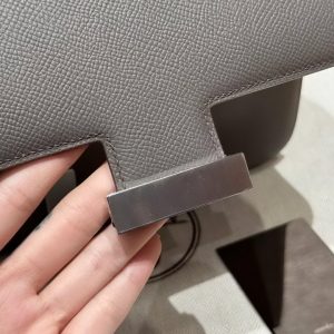 Hermes Constance 24 CM Bag Handmade In Epsom Calfskin Leather Silver Hardware 8F Etain - Image 10