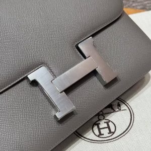 Hermes Constance 24 CM Bag Handmade In Epsom Calfskin Leather Silver Hardware 8F Etain - Image 9