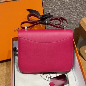 Hermes Constance 24 CM Bag Handmade In Chèvre Calfskin Leather Silver Hardware 90 Framboise - Image 2