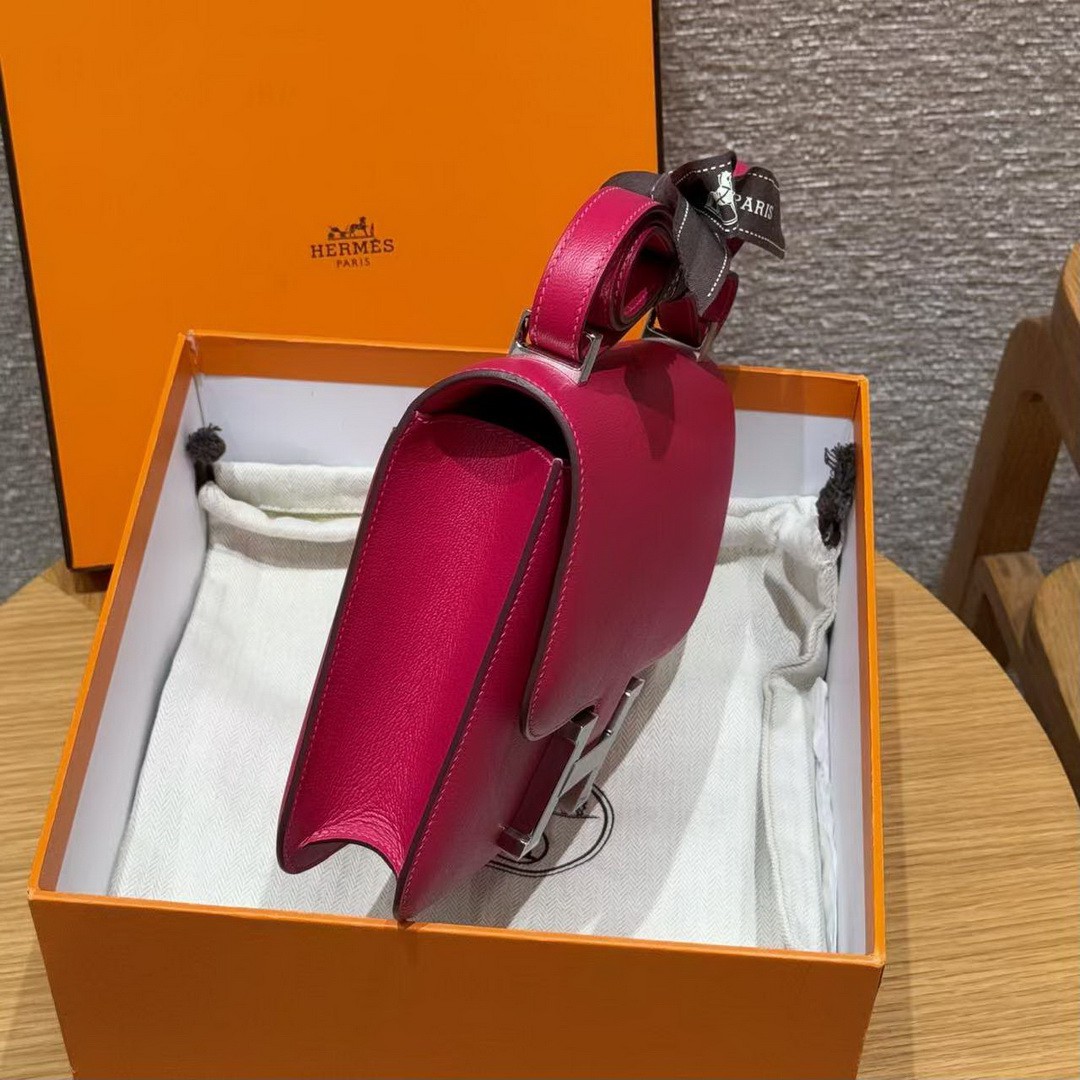 Hermes Constance 24 CM Bag Handmade In Chèvre Calfskin Leather Silver Hardware 90 Framboise - Image 16