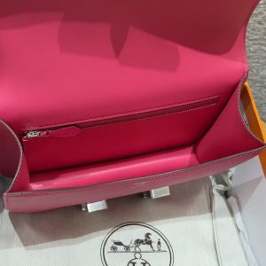 Hermes Constance 24 CM Bag Handmade In Chèvre Calfskin Leather Silver Hardware 90 Framboise - Image 14