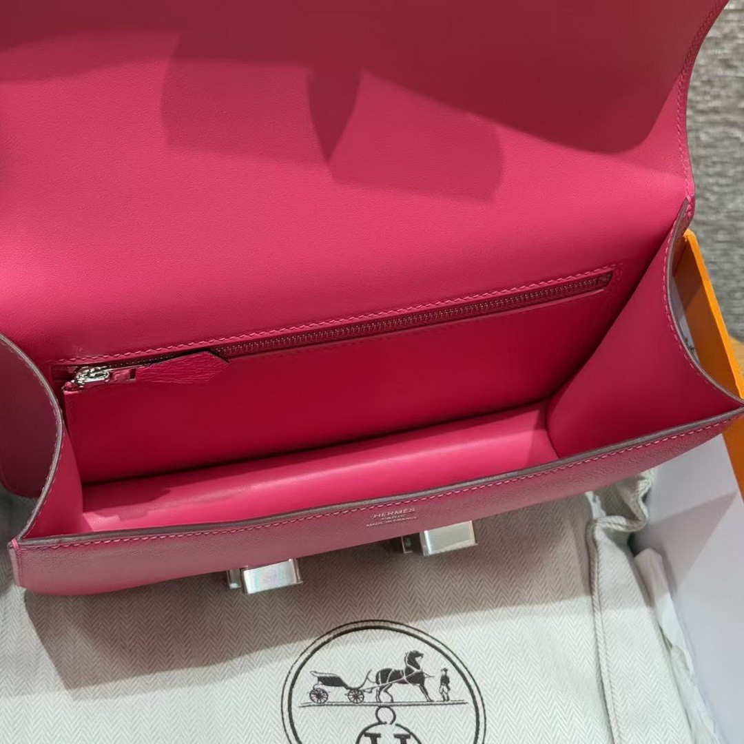 Hermes Constance 24 CM Bag Handmade In Chèvre Calfskin Leather Silver Hardware 90 Framboise - Image 14