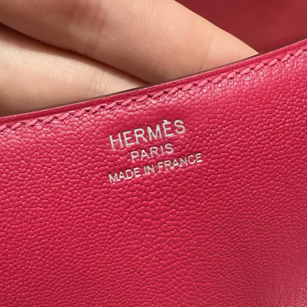 Hermes Constance 24 CM Bag Handmade In Chèvre Calfskin Leather Silver Hardware 90 Framboise - Image 13