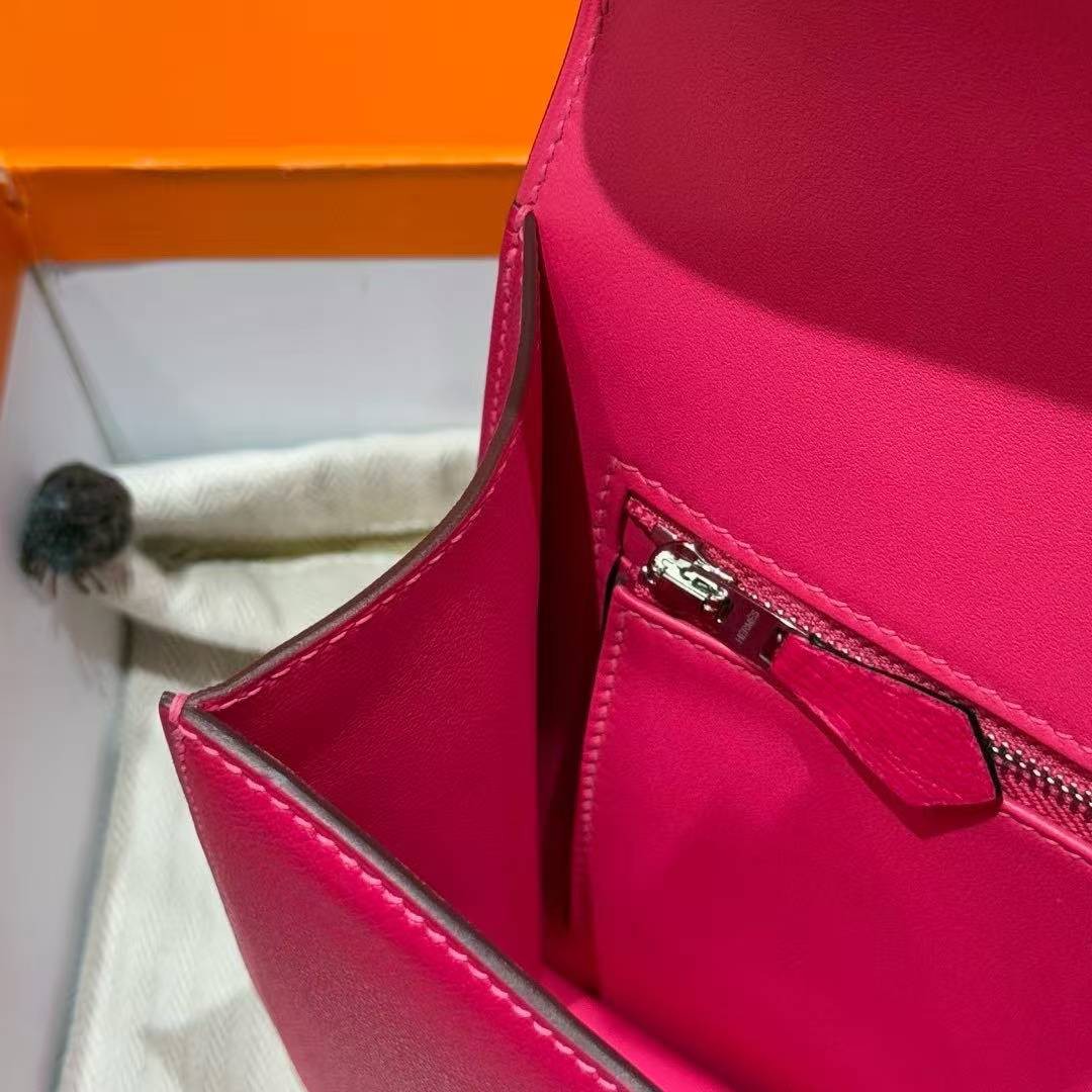 Hermes Constance 24 CM Bag Handmade In Chèvre Calfskin Leather Silver Hardware 90 Framboise - Image 10