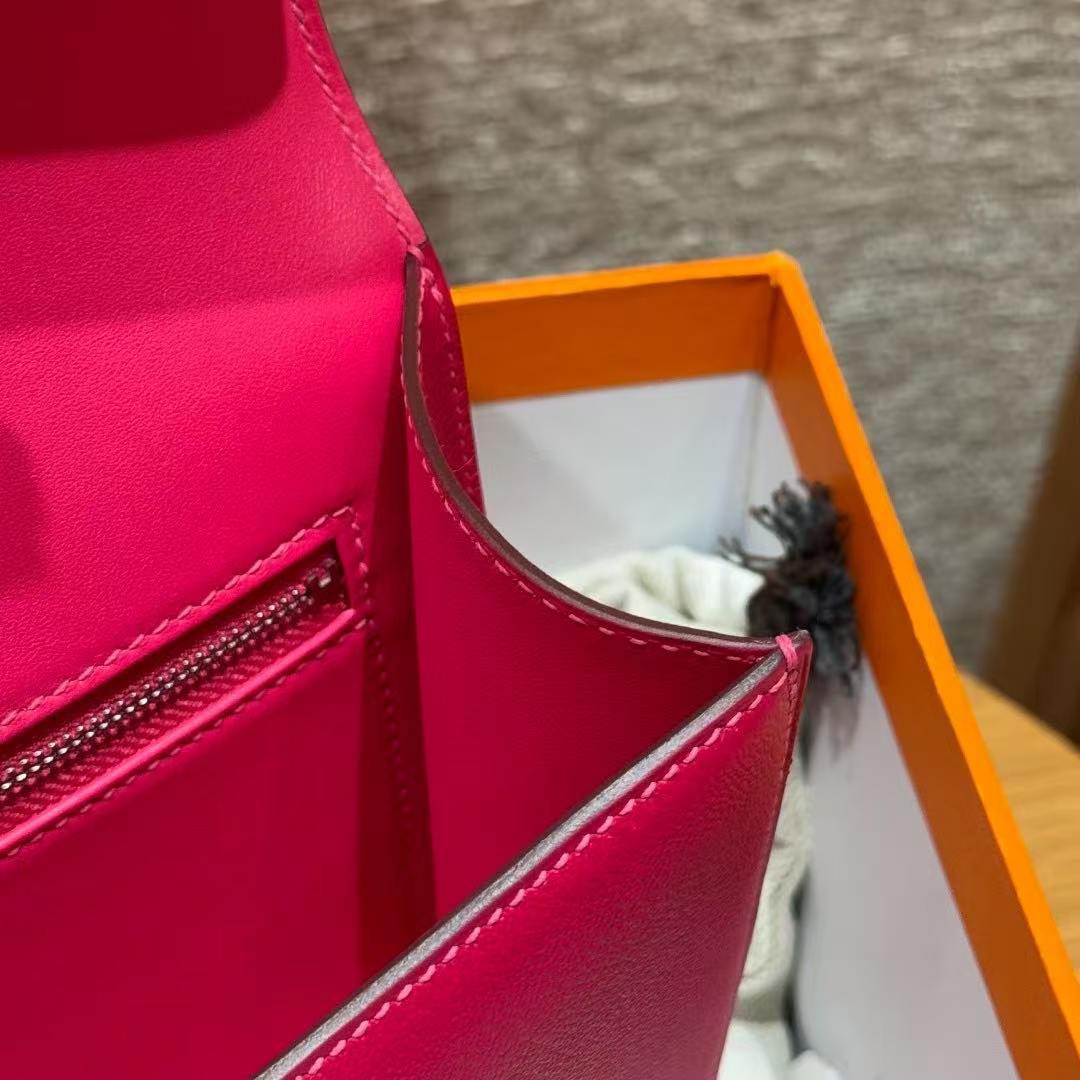 Hermes Constance 24 CM Bag Handmade In Chèvre Calfskin Leather Silver Hardware 90 Framboise - Image 9