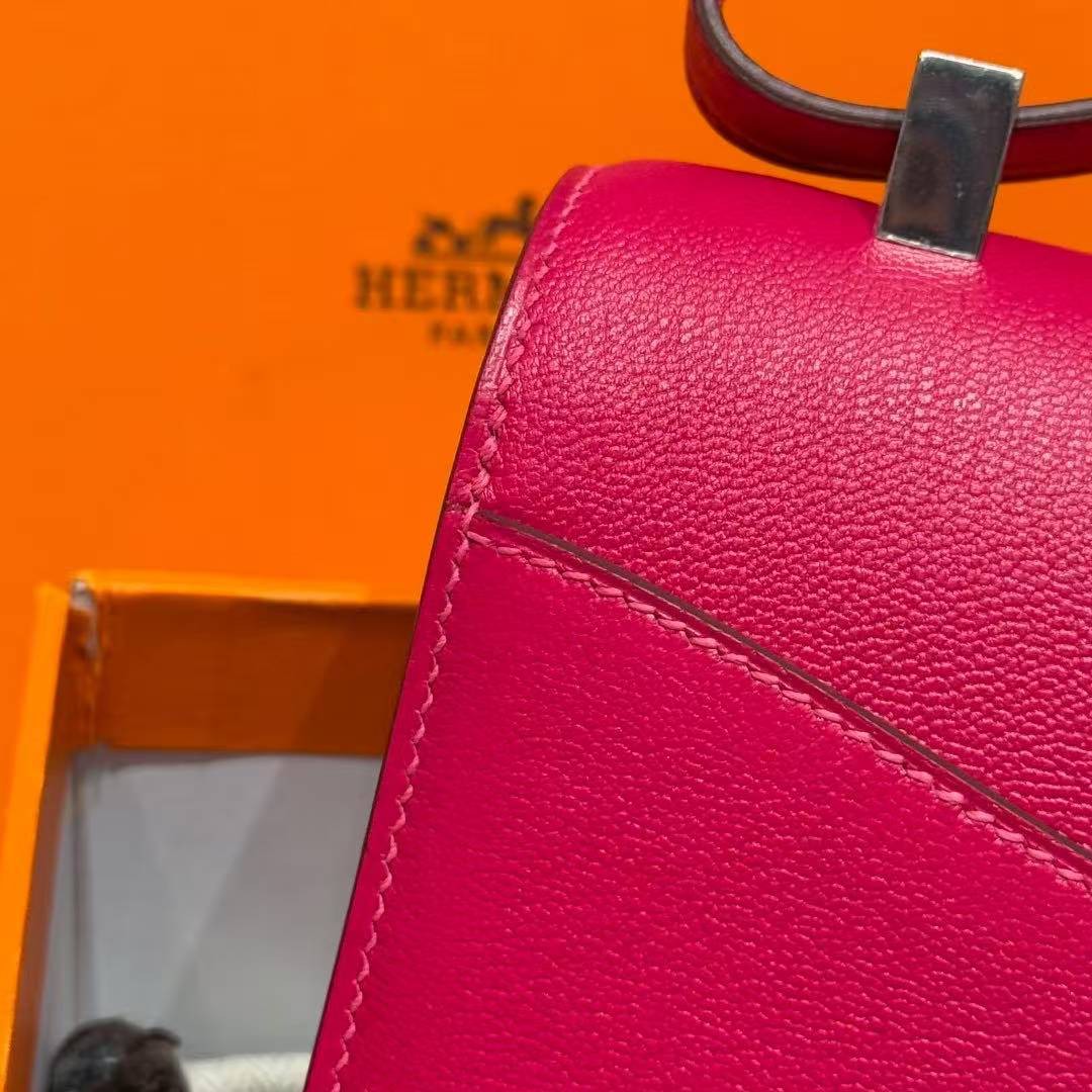 Hermes Constance 24 CM Bag Handmade In Chèvre Calfskin Leather Silver Hardware 90 Framboise - Image 8