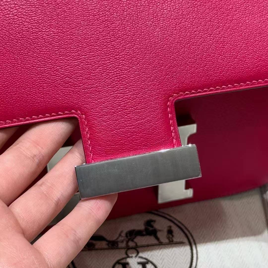 Hermes Constance 24 CM Bag Handmade In Chèvre Calfskin Leather Silver Hardware 90 Framboise - Image 7