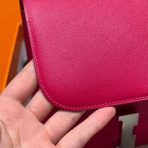 Hermes Constance 24 CM Bag Handmade In Chèvre Calfskin Leather Silver Hardware 90 Framboise - Image 6
