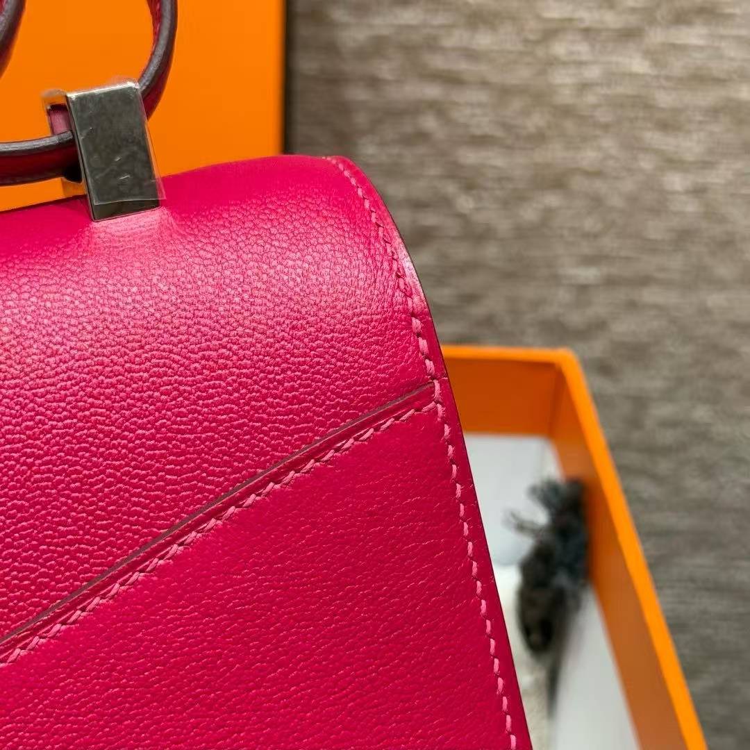 Hermes Constance 24 CM Bag Handmade In Chèvre Calfskin Leather Silver Hardware 90 Framboise - Image 5