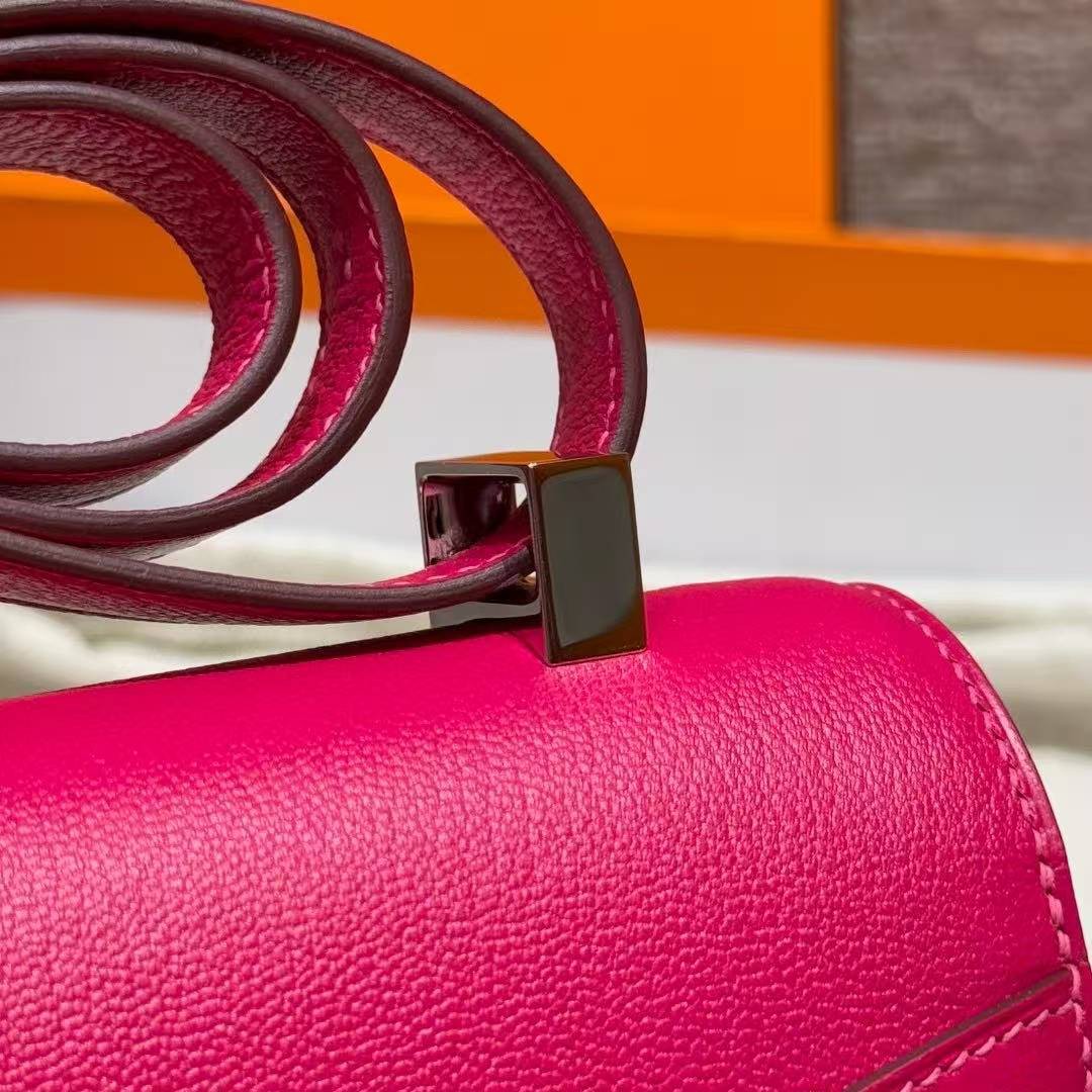 Hermes Constance 24 CM Bag Handmade In Chèvre Calfskin Leather Silver Hardware 90 Framboise - Image 4