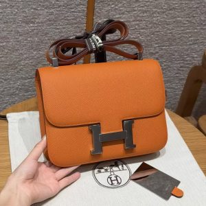 Hermes Constance 24 CM Bag Handmade In Epsom Calfskin Leather Silver Hardware 93 Orange
