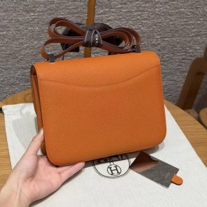 Hermes Constance 24 CM Bag Handmade In Epsom Calfskin Leather Silver Hardware 93 Orange - Image 2