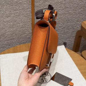 Hermes Constance 24 CM Bag Handmade In Epsom Calfskin Leather Silver Hardware 93 Orange - Image 17