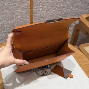 Hermes Constance 24 CM Bag Handmade In Epsom Calfskin Leather Silver Hardware 93 Orange - Image 15