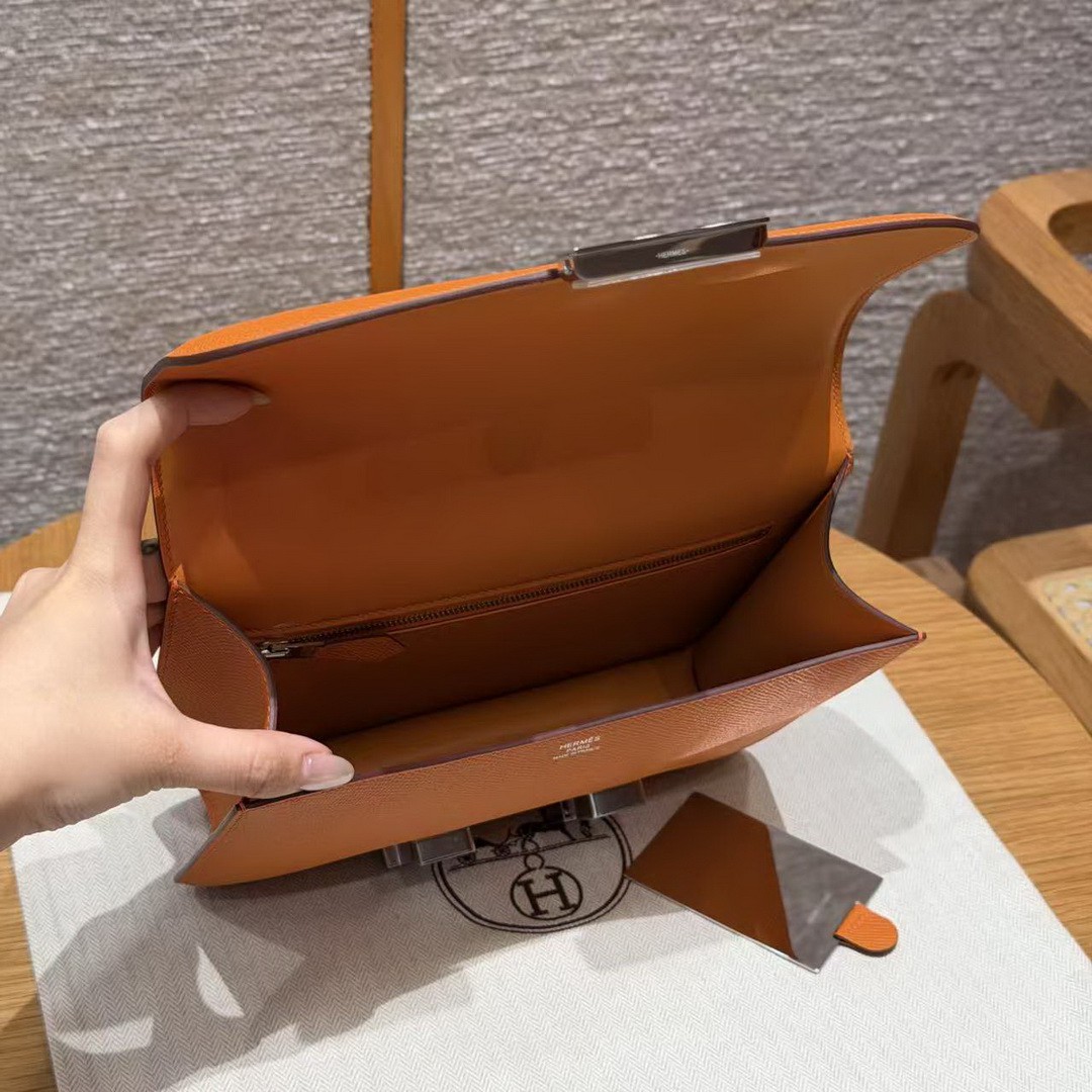Hermes Constance 24 CM Bag Handmade In Epsom Calfskin Leather Silver Hardware 93 Orange - Image 15