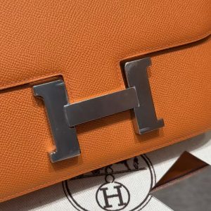 Hermes Constance 24 CM Bag Handmade In Epsom Calfskin Leather Silver Hardware 93 Orange - Image 12