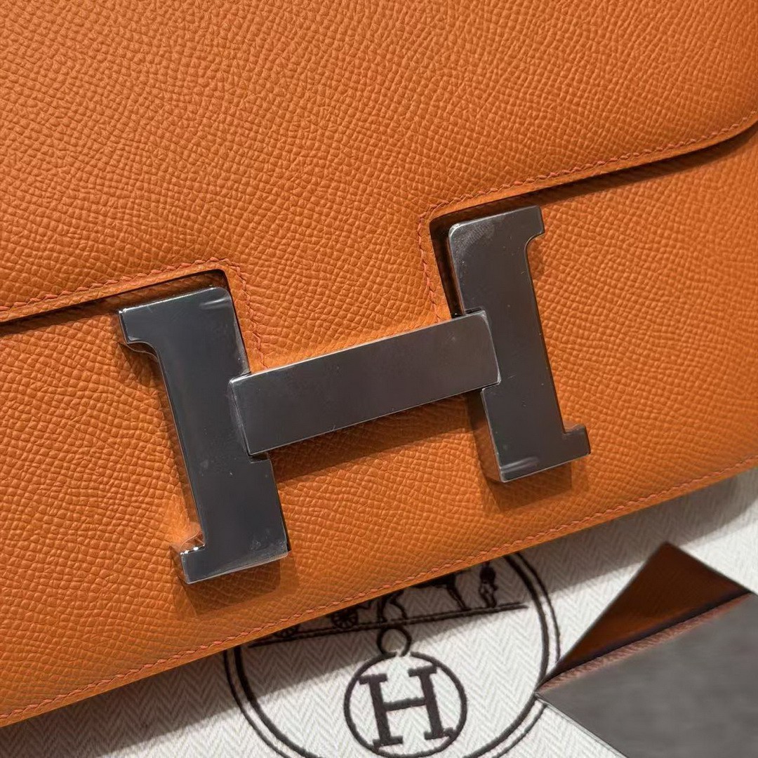 Hermes Constance 24 CM Bag Handmade In Epsom Calfskin Leather Silver Hardware 93 Orange - Image 12
