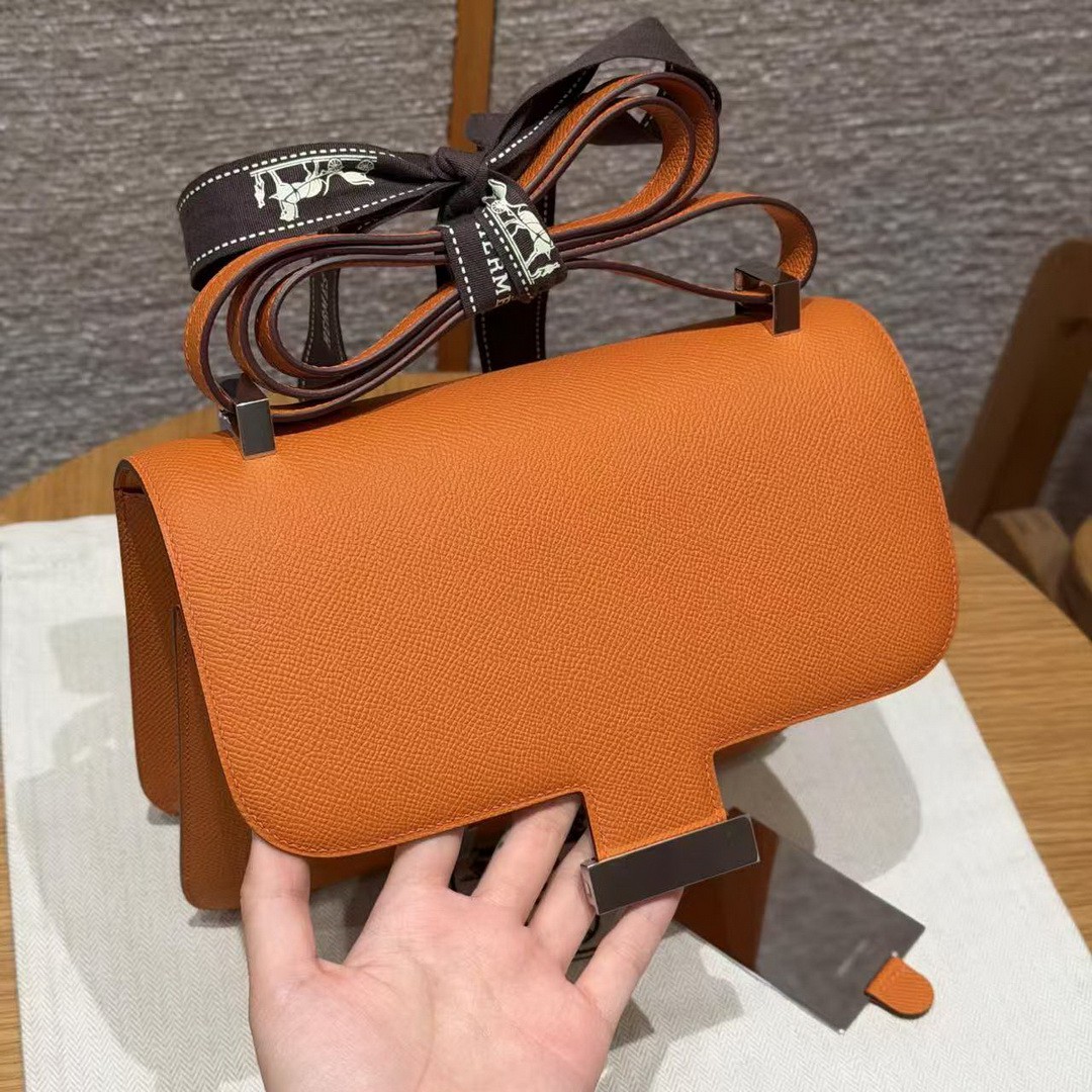 Hermes Constance 24 CM Bag Handmade In Epsom Calfskin Leather Silver Hardware 93 Orange - Image 10