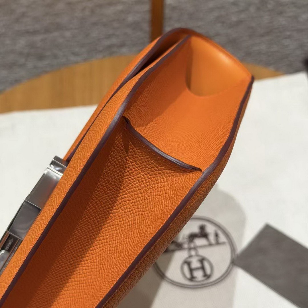 Hermes Constance 24 CM Bag Handmade In Epsom Calfskin Leather Silver Hardware 93 Orange - Image 5