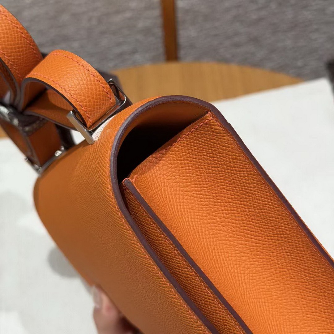 Hermes Constance 24 CM Bag Handmade In Epsom Calfskin Leather Silver Hardware 93 Orange - Image 4