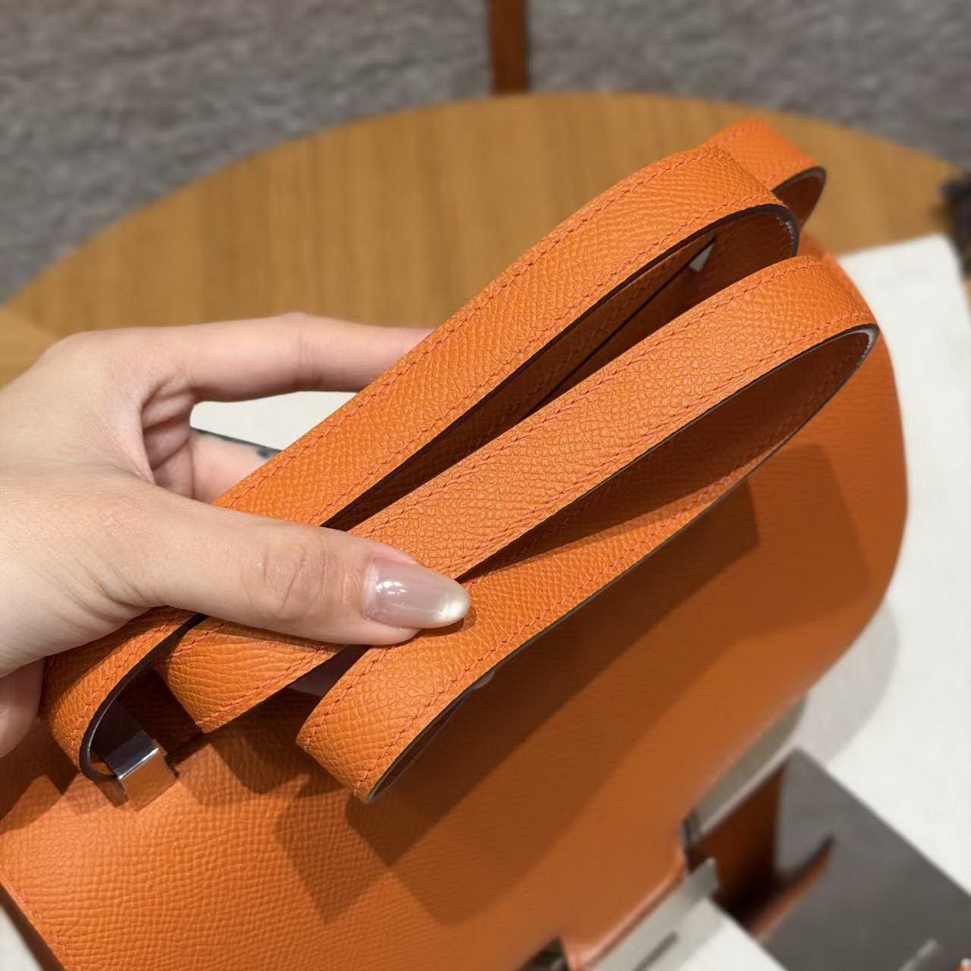 Hermes Constance 24 CM Bag Handmade In Epsom Calfskin Leather Silver Hardware 93 Orange - Image 3