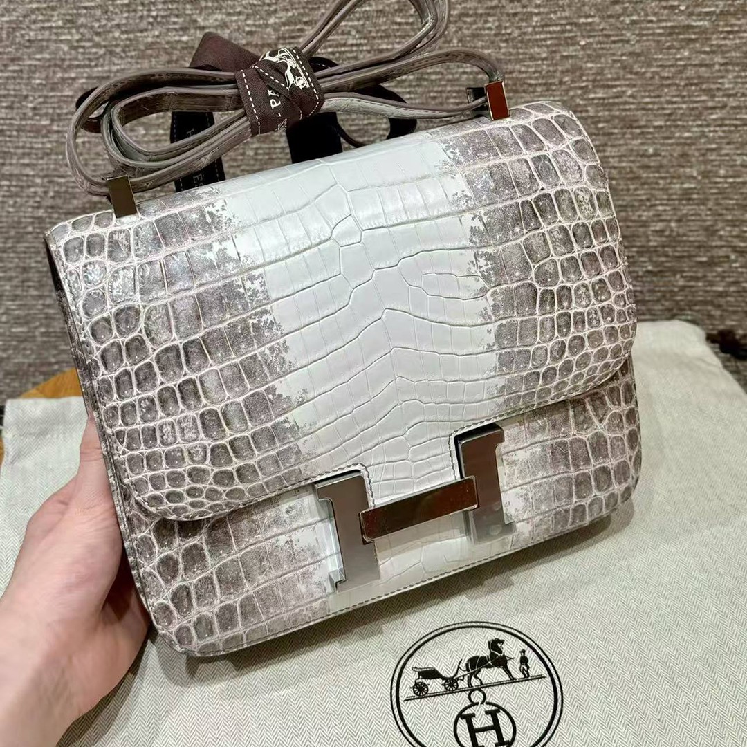 Hermes Constance 24 CM Bag Handmade In Niloticus Leather from Nile Silver Hardware Himalaya