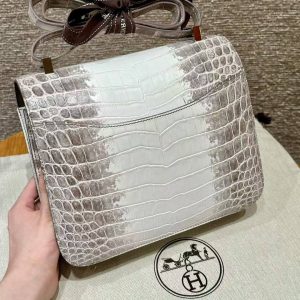 Hermes Constance 24 CM Bag Handmade In Niloticus Leather from Nile Silver Hardware Himalaya - Image 2