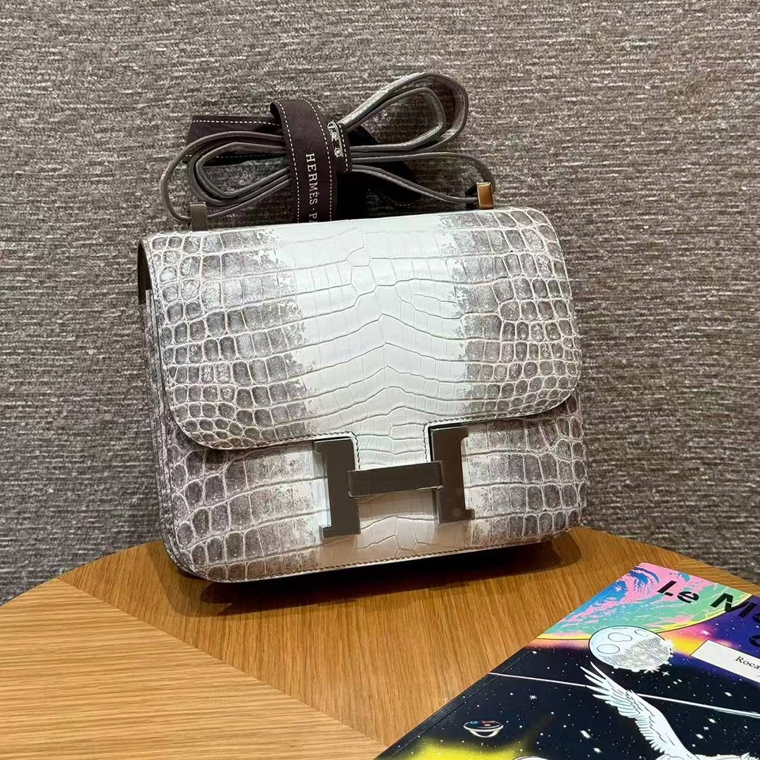 Hermes Constance 24 CM Bag Handmade In Niloticus Leather from Nile Silver Hardware Himalaya - Image 12