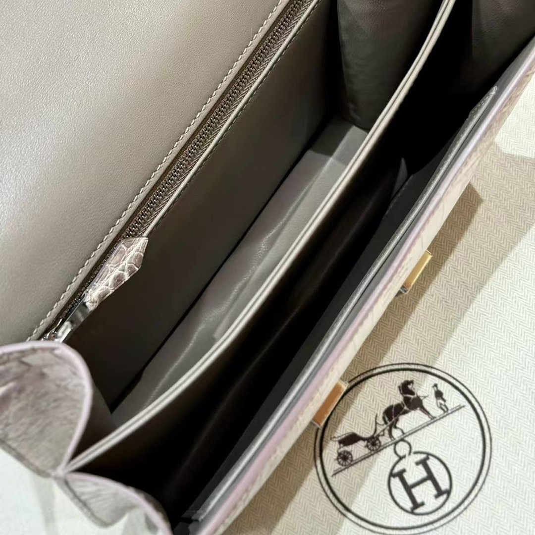 Hermes Constance 24 CM Bag Handmade In Niloticus Leather from Nile Silver Hardware Himalaya - Image 11