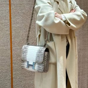 Hermes Constance 24 CM Bag Handmade In Niloticus Leather from Nile Silver Hardware Himalaya - Image 5