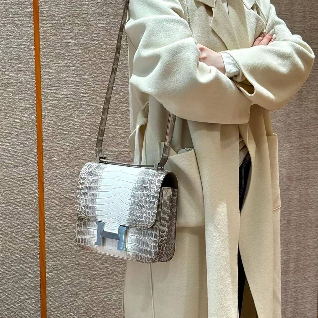 Hermes Constance 24 CM Bag Handmade In Niloticus Leather from Nile Silver Hardware Himalaya - Image 5