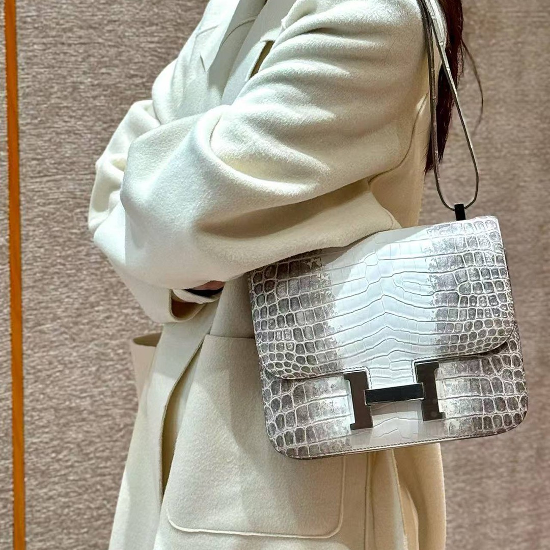 Hermes Constance 24 CM Bag Handmade In Niloticus Leather from Nile Silver Hardware Himalaya - Image 4