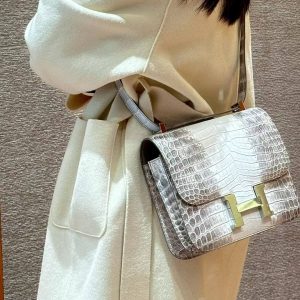 Hermes Constance 24 CM Bag Handmade In Niloticus Leather from Nile Silver Hardware Himalaya - Image 3