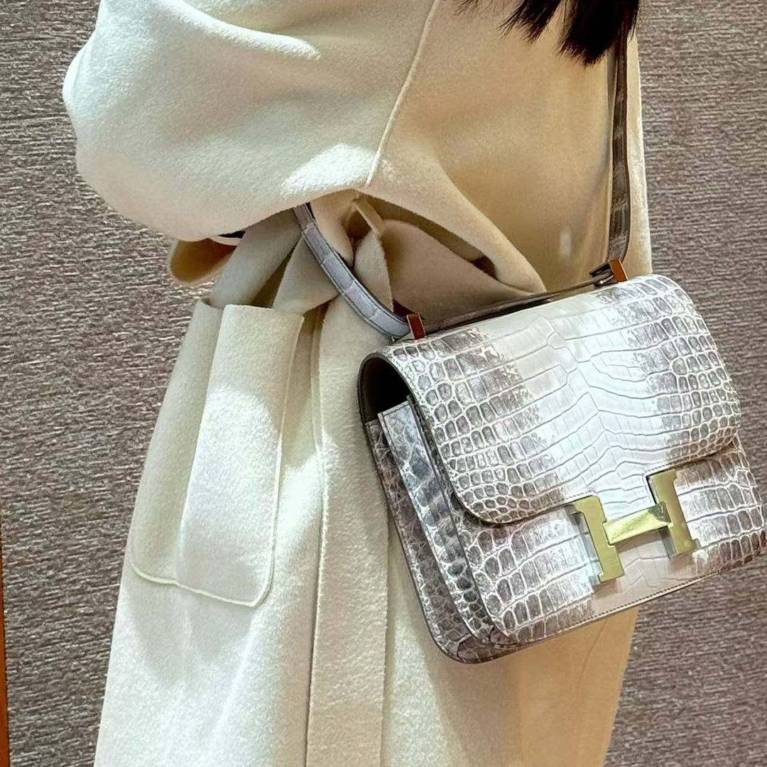 Hermes Constance 24 CM Bag Handmade In Niloticus Leather from Nile Silver Hardware Himalaya - Image 3