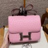 Hermes Constance 24 CM Bag Handmade In KK Ostrich Leather from South Africa Silver Hardware L4 Bubble Gum