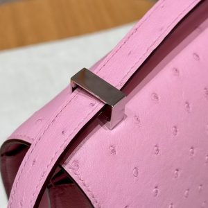 Hermes Constance 24 CM Bag Handmade In KK Ostrich Leather from South Africa Silver Hardware L4 Bubble Gum - Image 24