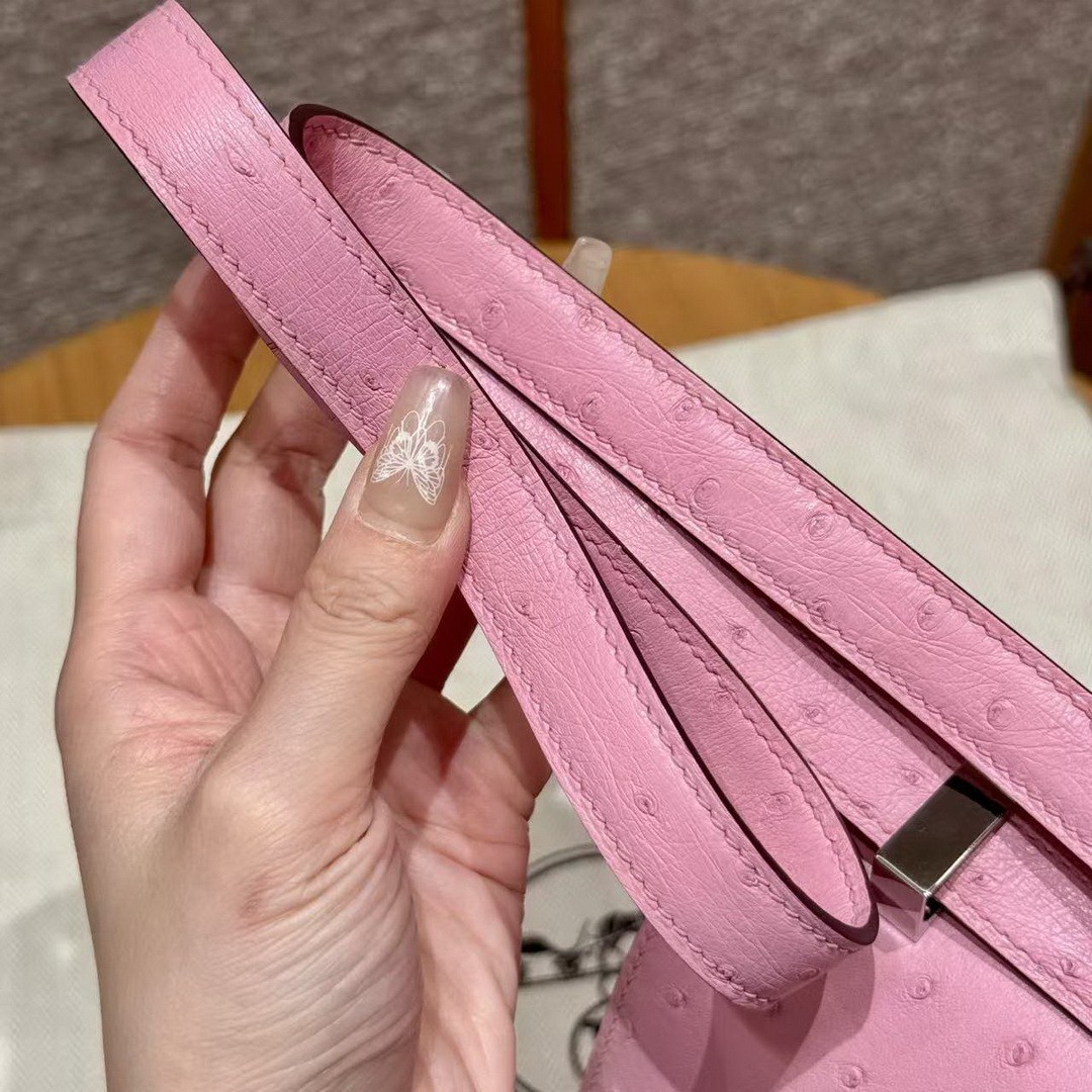 Hermes Constance 24 CM Bag Handmade In KK Ostrich Leather from South Africa Silver Hardware L4 Bubble Gum - Image 23