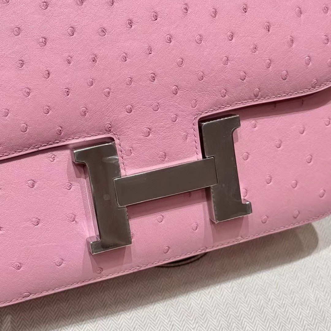 Hermes Constance 24 CM Bag Handmade In KK Ostrich Leather from South Africa Silver Hardware L4 Bubble Gum - Image 21