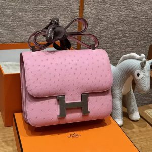 Hermes Constance 24 CM Bag Handmade In KK Ostrich Leather from South Africa Silver Hardware L4 Bubble Gum - Image 19