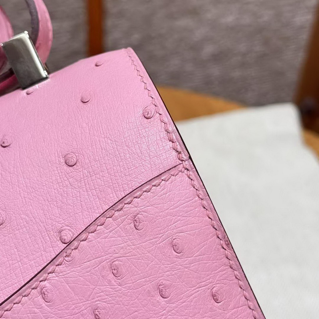 Hermes Constance 24 CM Bag Handmade In KK Ostrich Leather from South Africa Silver Hardware L4 Bubble Gum - Image 15