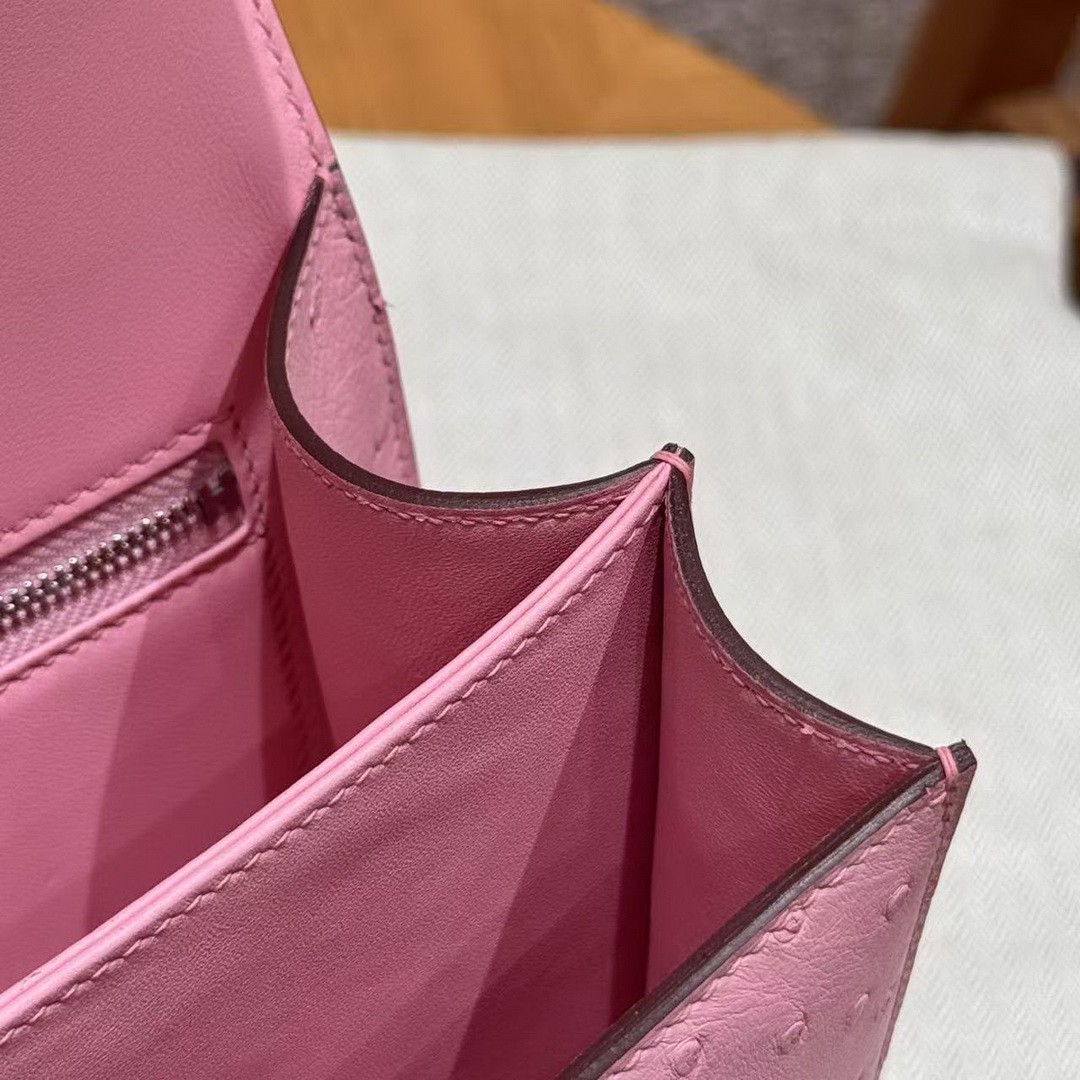 Hermes Constance 24 CM Bag Handmade In KK Ostrich Leather from South Africa Silver Hardware L4 Bubble Gum - Image 11