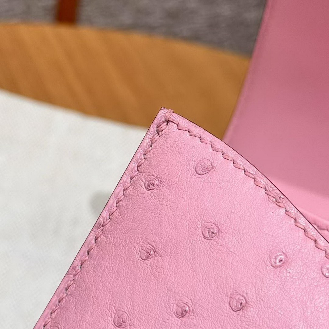 Hermes Constance 24 CM Bag Handmade In KK Ostrich Leather from South Africa Silver Hardware L4 Bubble Gum - Image 6
