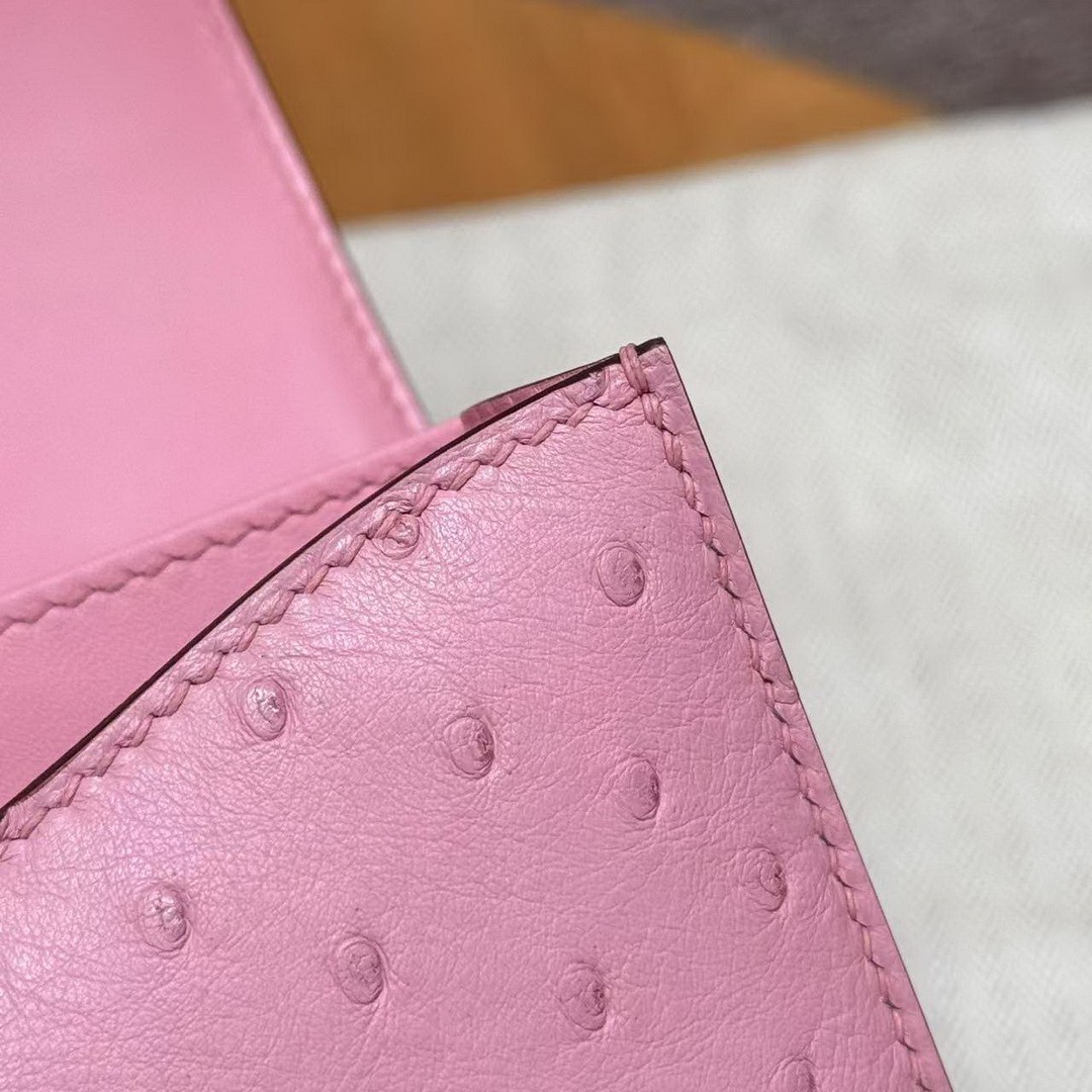 Hermes Constance 24 CM Bag Handmade In KK Ostrich Leather from South Africa Silver Hardware L4 Bubble Gum - Image 5