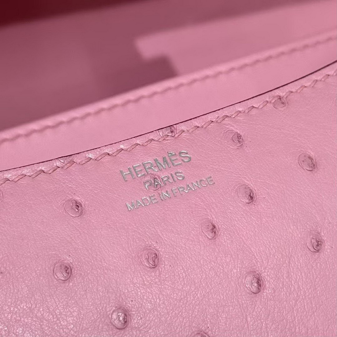 Hermes Constance 24 CM Bag Handmade In KK Ostrich Leather from South Africa Silver Hardware L4 Bubble Gum - Image 4