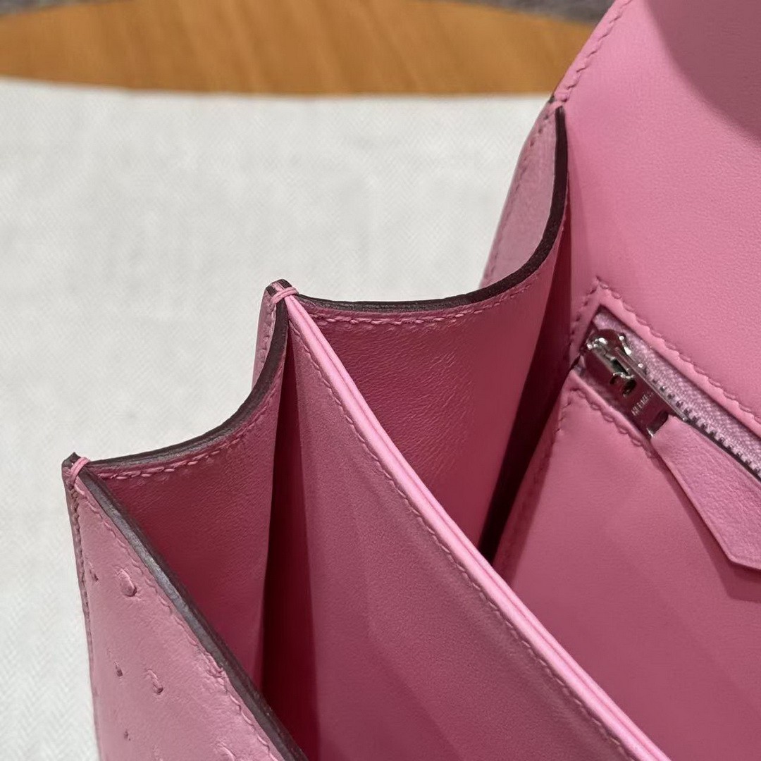 Hermes Constance 24 CM Bag Handmade In KK Ostrich Leather from South Africa Silver Hardware L4 Bubble Gum - Image 3