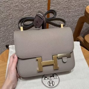 Hermes Constance 24 CM Bag Handmade In Epsom Calfskin Leather Gold Hardware M8 Girs Asphalte