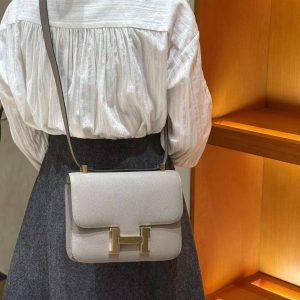 Hermes Constance 24 CM Bag Handmade In Epsom Calfskin Leather Gold Hardware M8 Girs Asphalte - Image 4